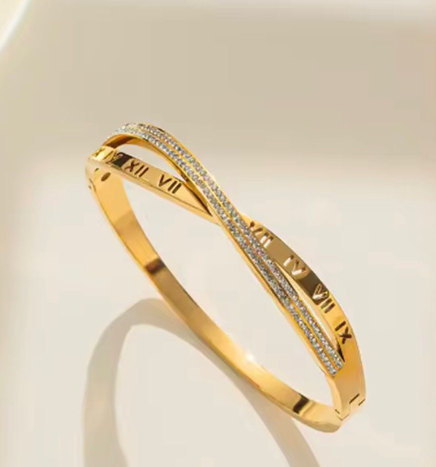 Gold Crystal Infinity Roman Numeral Bangle