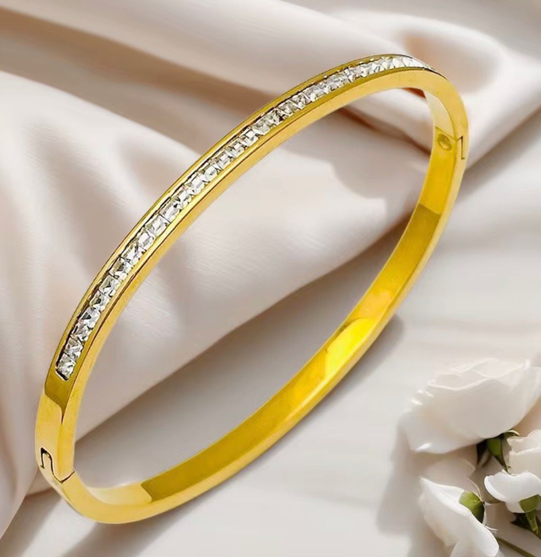 Gold Crystal Channel Bangle Bracelet