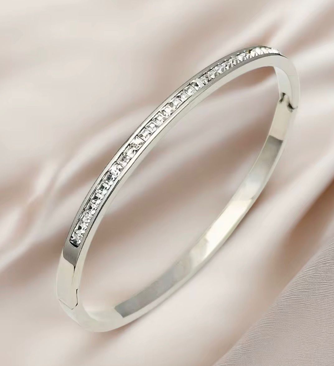 Silver Crystal Channel Bangle Bracelet
