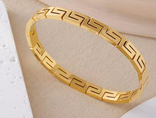 Gold Greek Key Bangle Bracelet