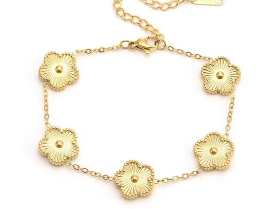 Gold Flower Station Chain Bracelet
