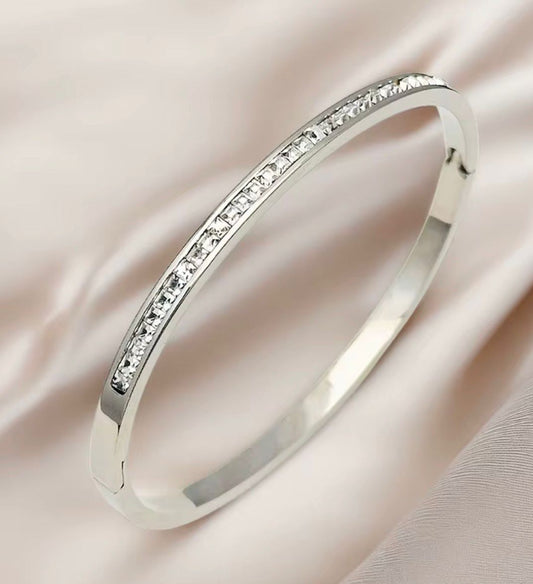 Silver Crystal Channel Bangle Bracelet
