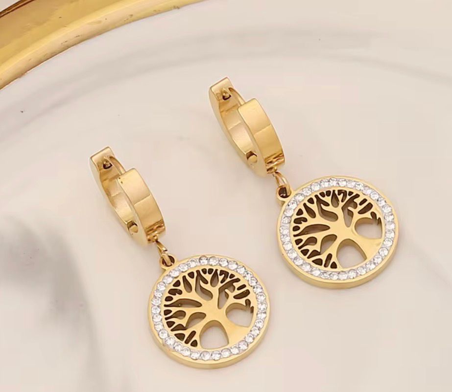 Gold Tree of Life Drop Earrings