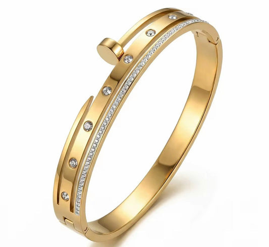 Gold Crystal Nail Cuff Bangle
