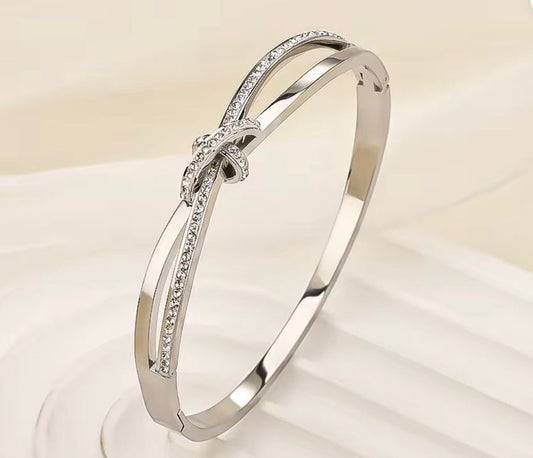 Silver Crystal Knot Bangle