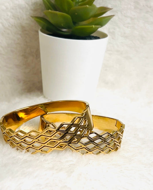 Gold Geometric Lattice Cuff Bracelet